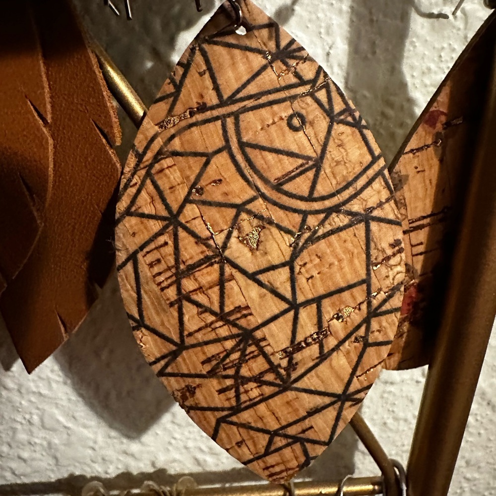 Geometric Patterned Brown Earrings